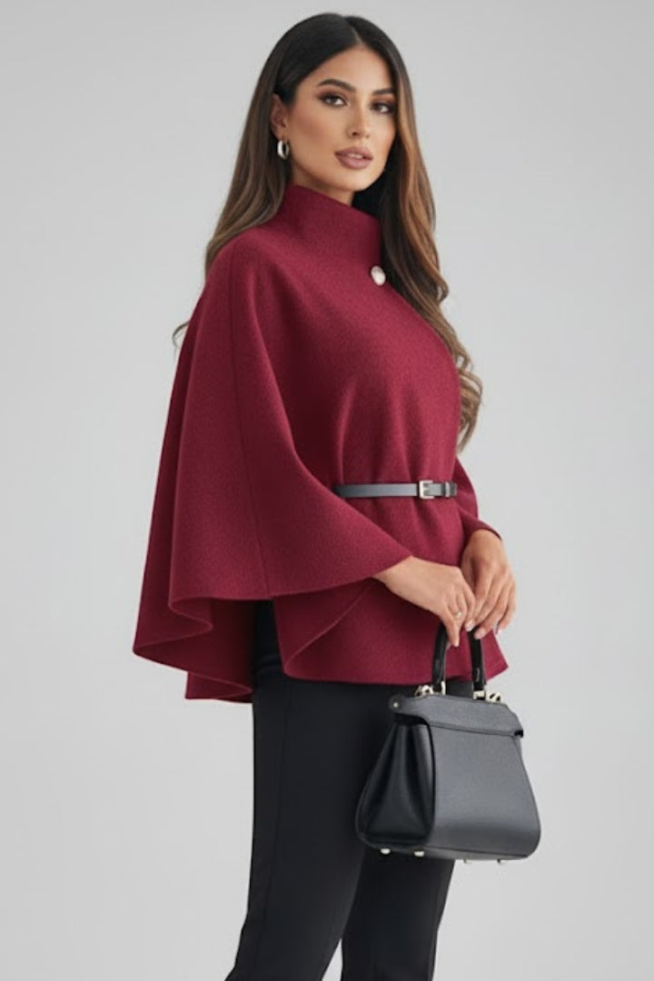 Women’s Short Poncho Coat with Batwing Sleeves