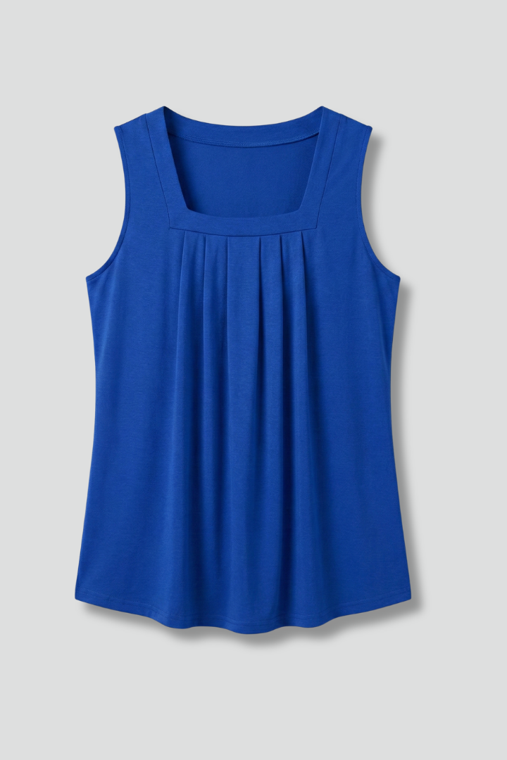 Women’s Sleeveless Top with Round Neck and Pleated Front
