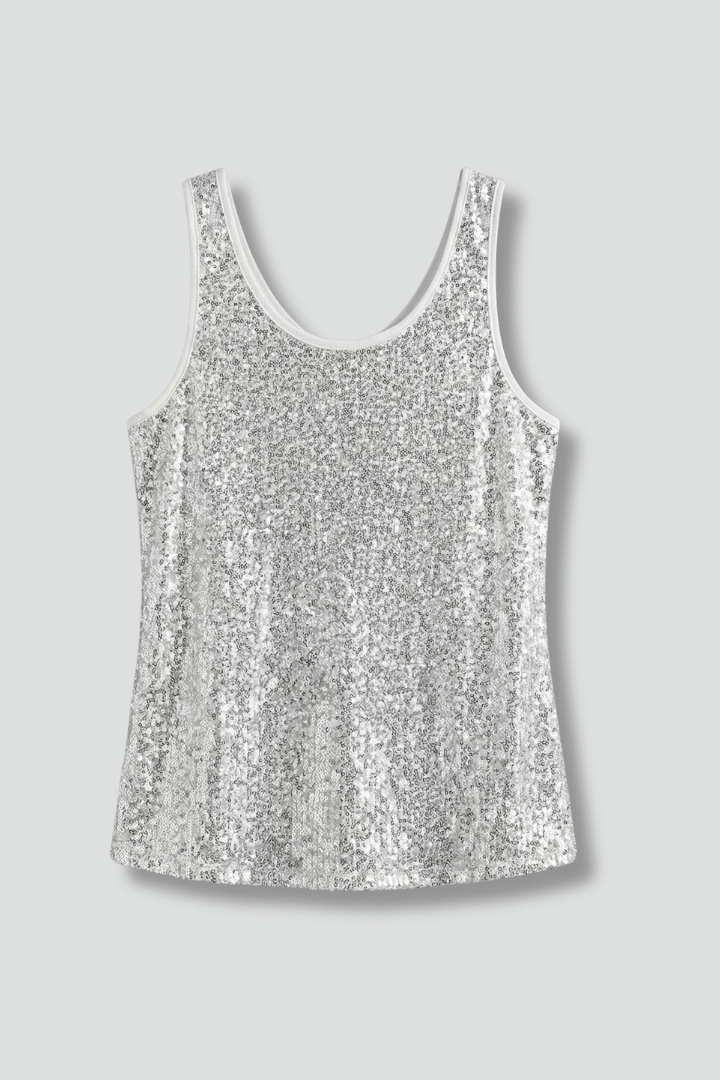 Women’s Sleeveless Top with Round Neck and Sequin Surface