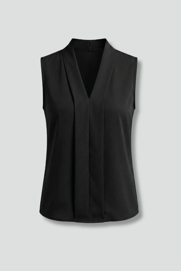 Women’s Sleeveless Top with V-Neck and Pleated Front