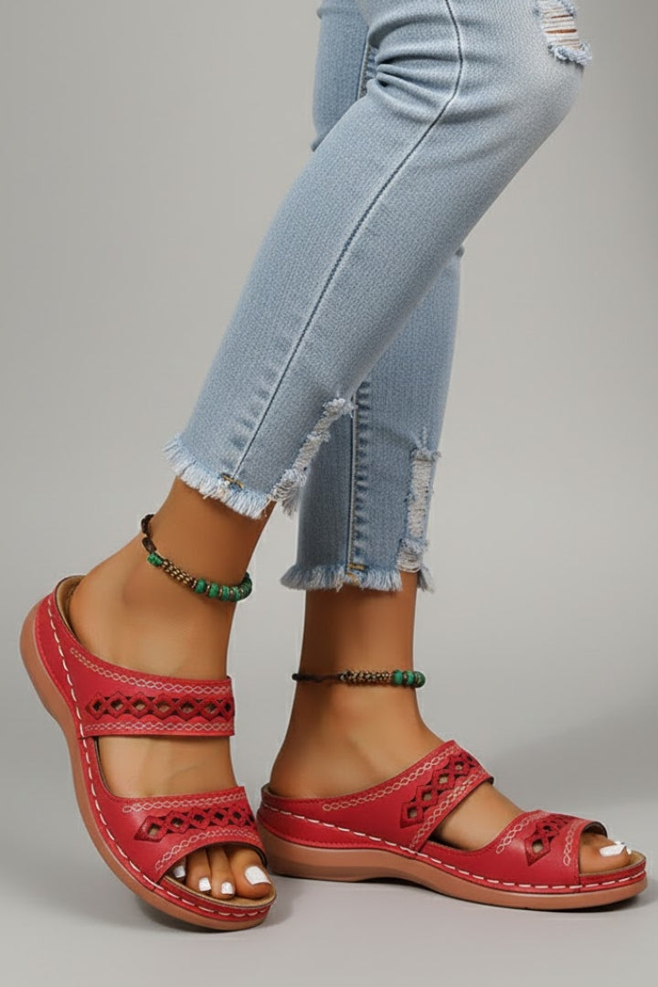 Women’s Slide Sandals with Dual Straps and Decorative Cutouts