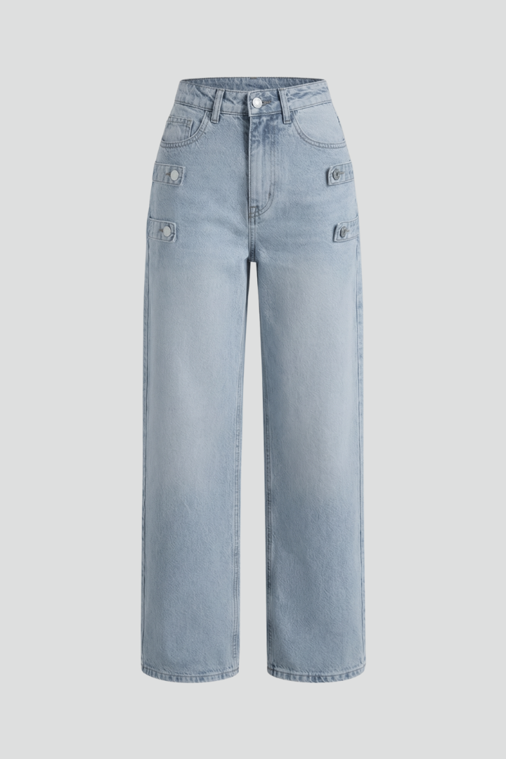 Women’s Straight-Leg Jeans with Button Fastening and Side Tabs