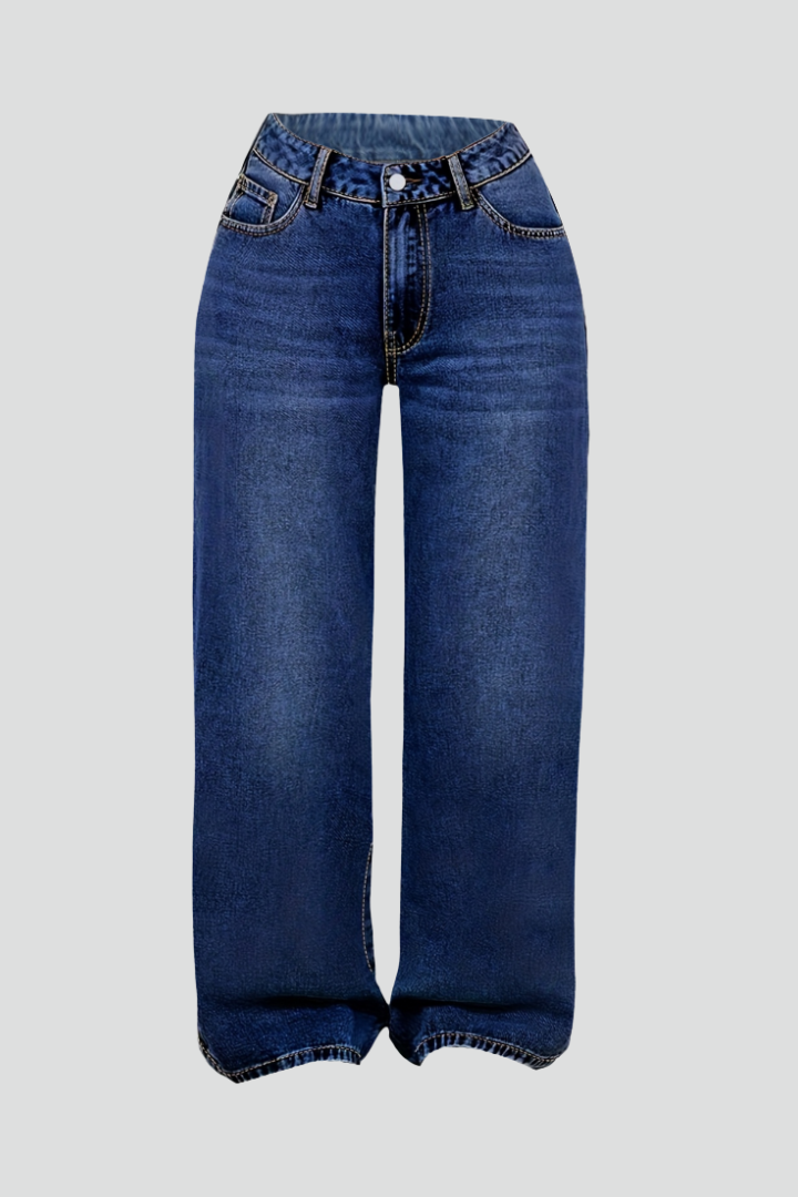 Women’s Straight-Leg Jeans with Button Fastening and Wide Legs