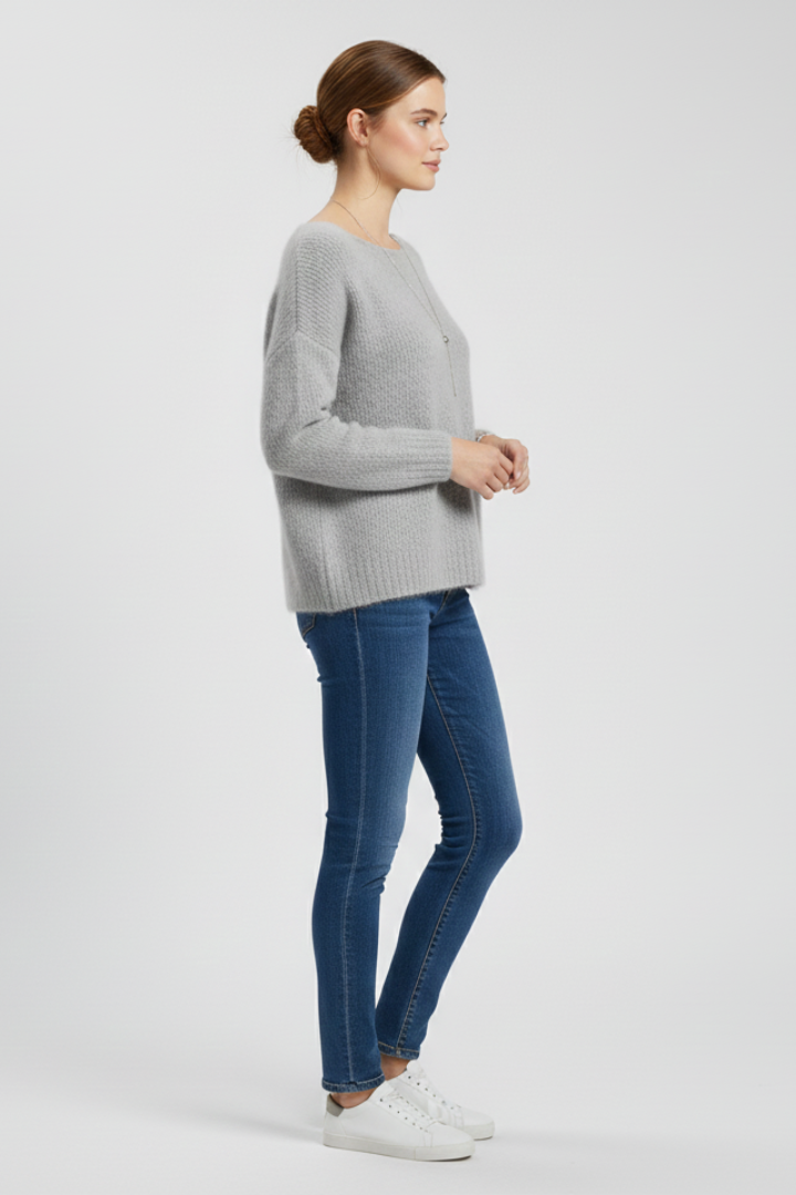 Women’s Sweater with Wide Neck and Brushed Knit Surface