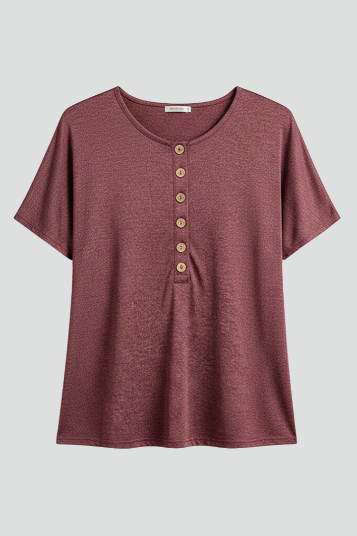 Women’s T-Shirt with Button Placket and Short Sleeves