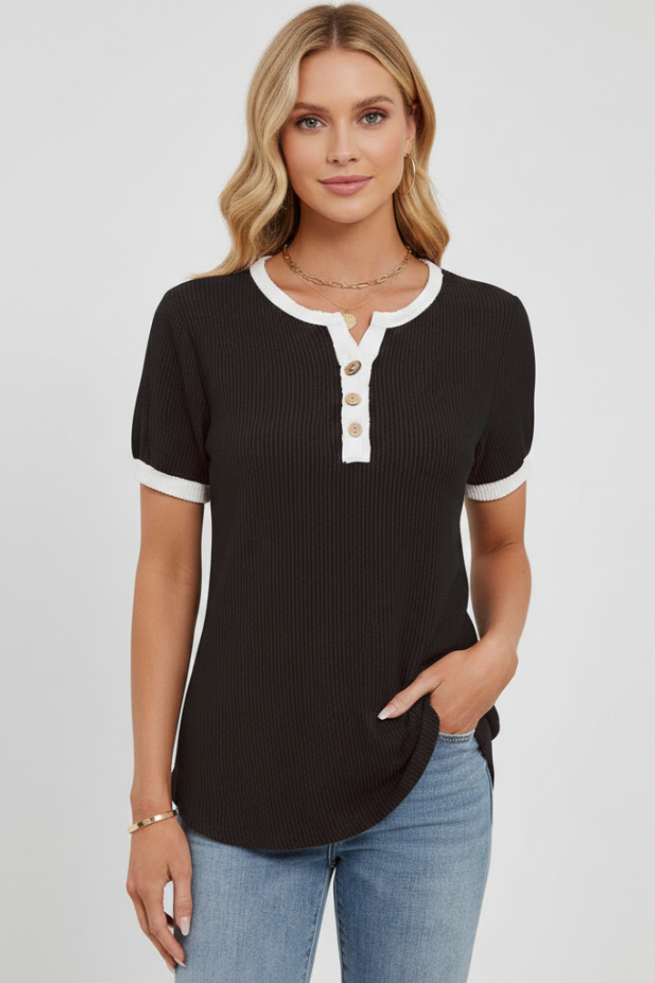 Women’s T-Shirt with Henley Neckline and Button Placket