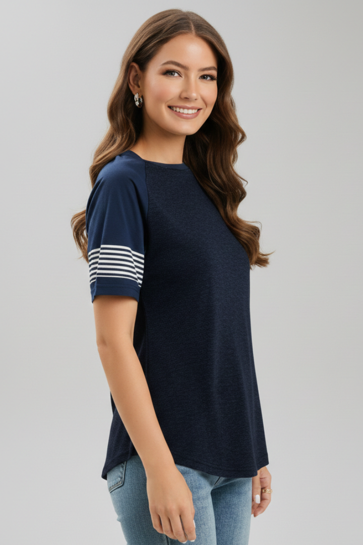 Women’s T-Shirt with Raglan Sleeves and Striped Cuffs