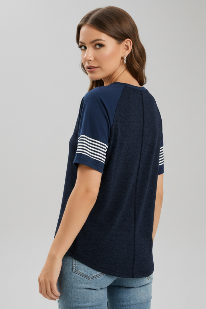 Women’s T-Shirt with Raglan Sleeves and Striped Cuffs