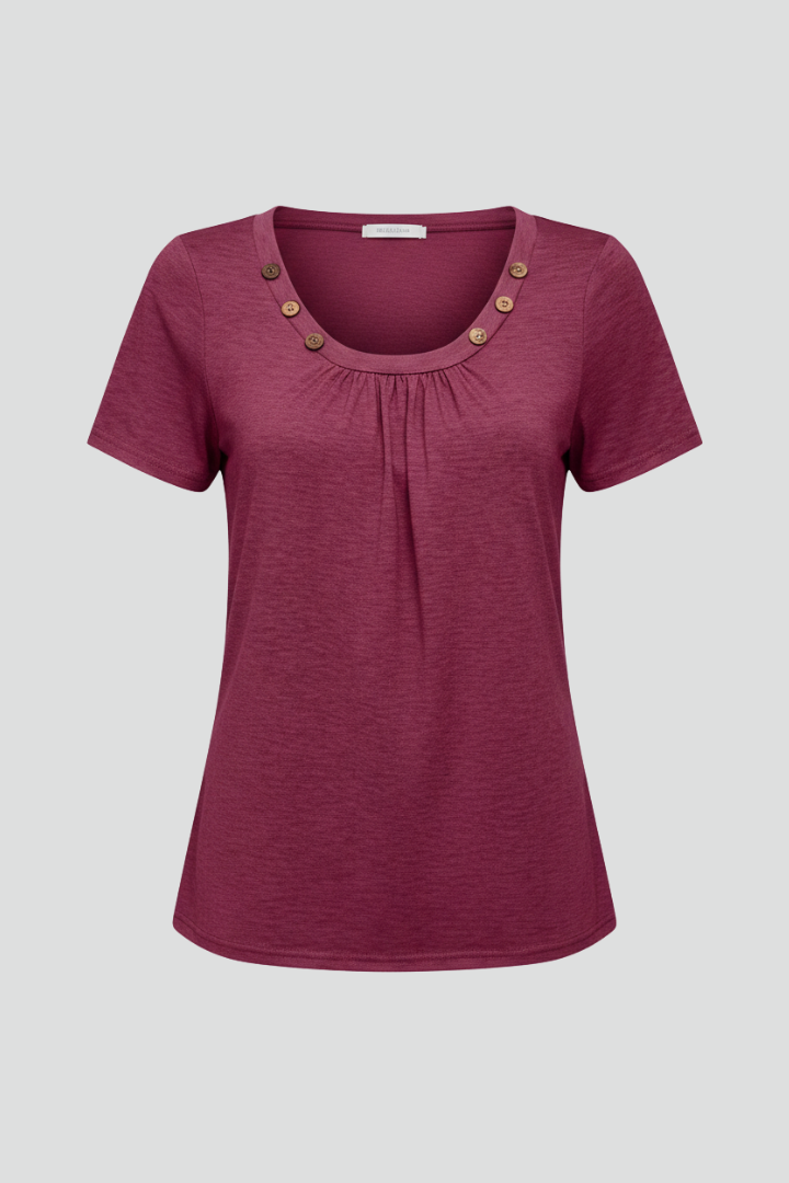 Women’s T-Shirt with Round Neckline and Buttons