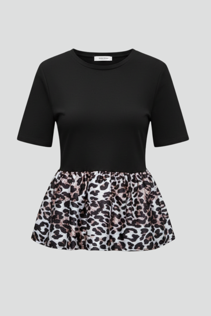 Women’s T-Shirt with Round Neckline and Peplum Hem
