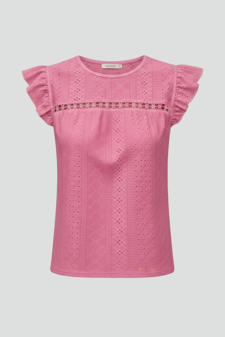 Women’s T-Shirt with Round Neckline and Ruffle Sleeves