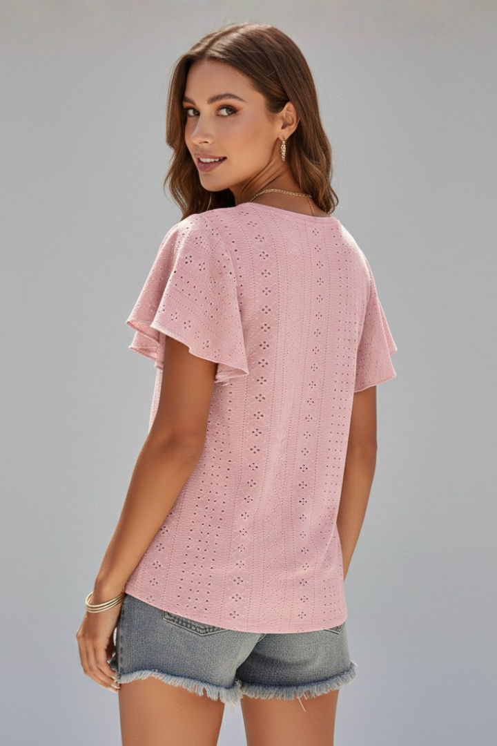 Women’s T-Shirt with Round Neckline and Ruffle Sleeves
