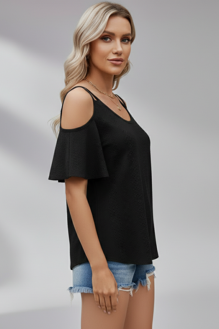 Women’s T-Shirt with V Neckline and Cold Shoulder Sleeves
