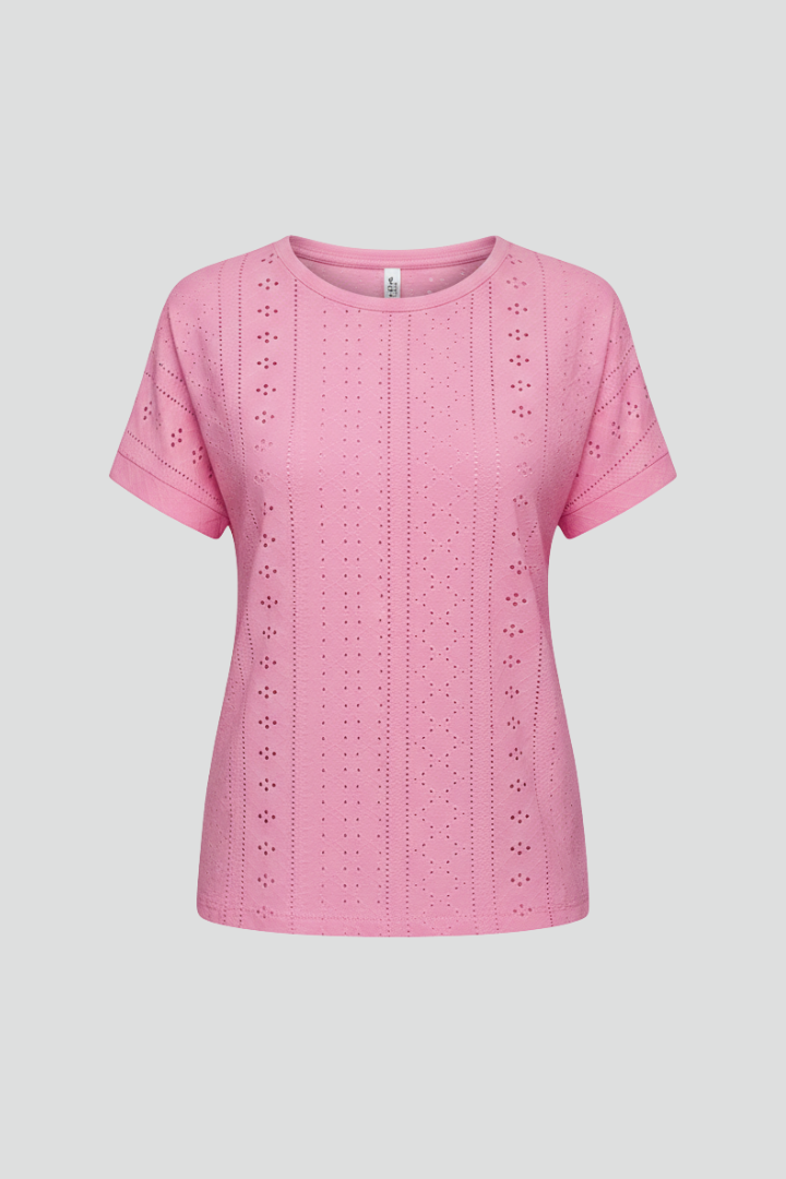 Women’s T-shirt with Round Neckline and Eyelet Pattern