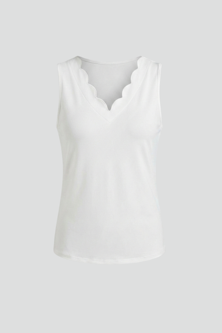 Women’s Tank Top with V-Neck and Scalloped Edge