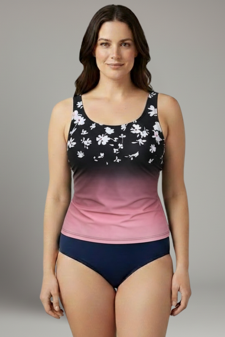 Women’s Tankini Set with Printed Top and High Waist Bottom