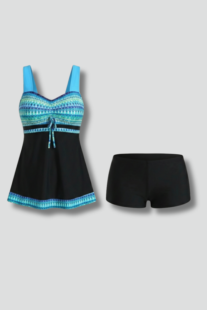 Women’s Tankini Swimsuit with Tie Top and Ruched Skirt