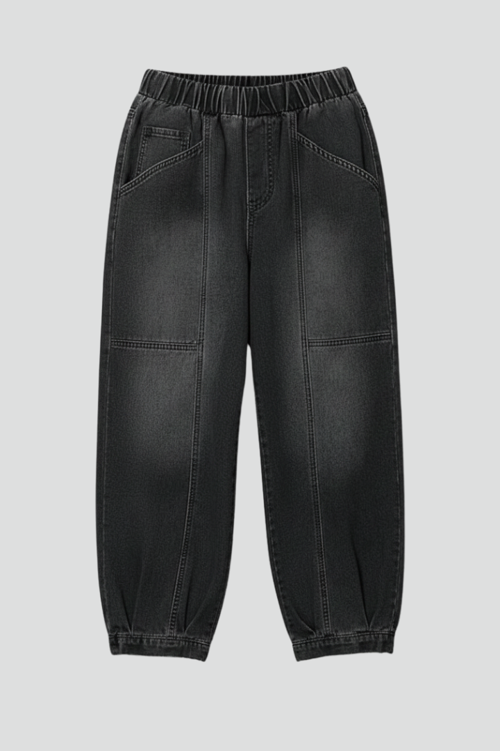 Women’s Tapered Jeans Pants with Elastic Waist and Pockets