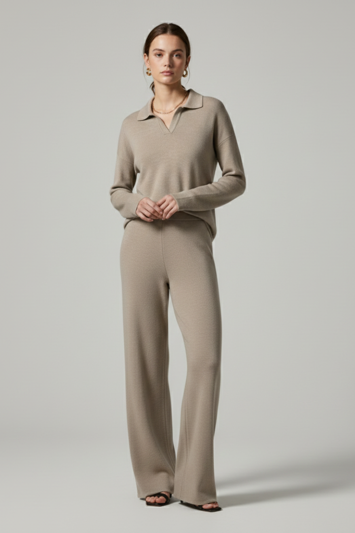 Women’s Trouser Set with Coordinated Top and Straight-Leg Bottoms