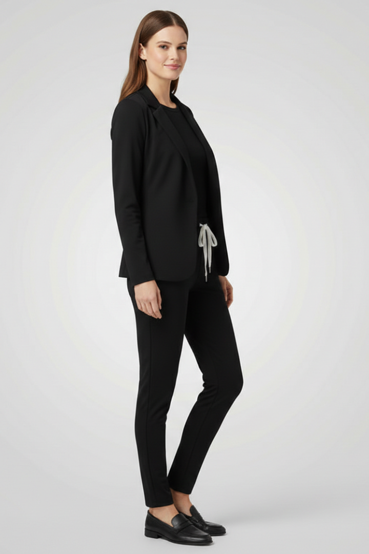 Women’s Trouser Set with Lapel Collar and Elastic Waistband