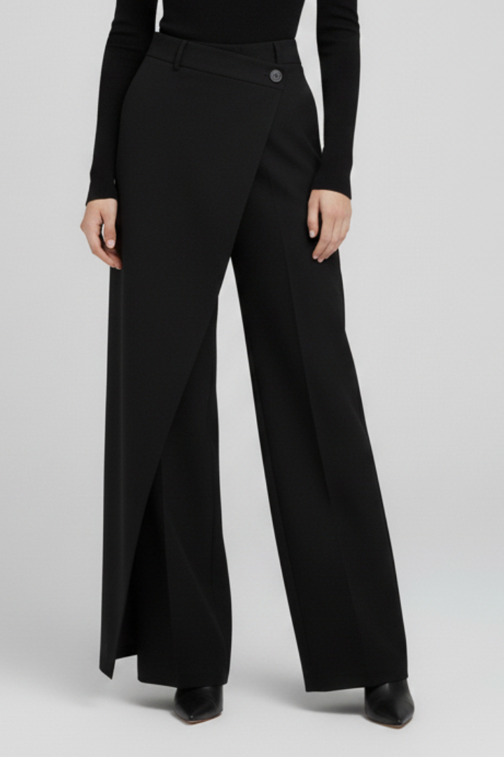 Women’s Trousers with Asymmetric Front and Straight Legs