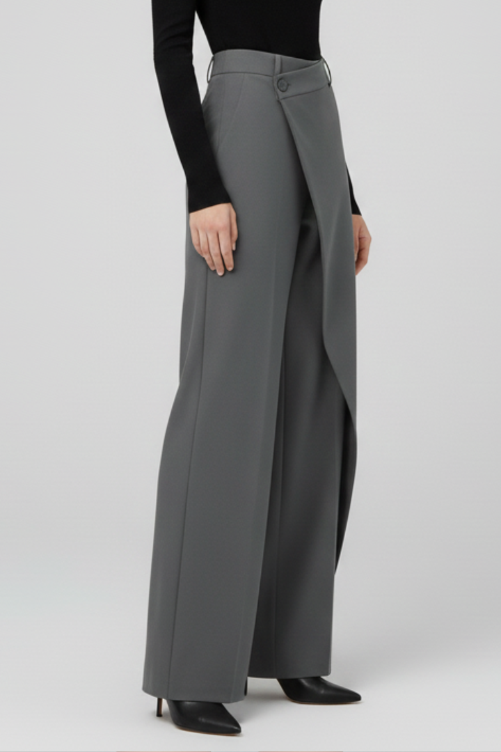 Women’s Trousers with Asymmetric Front and Straight Legs