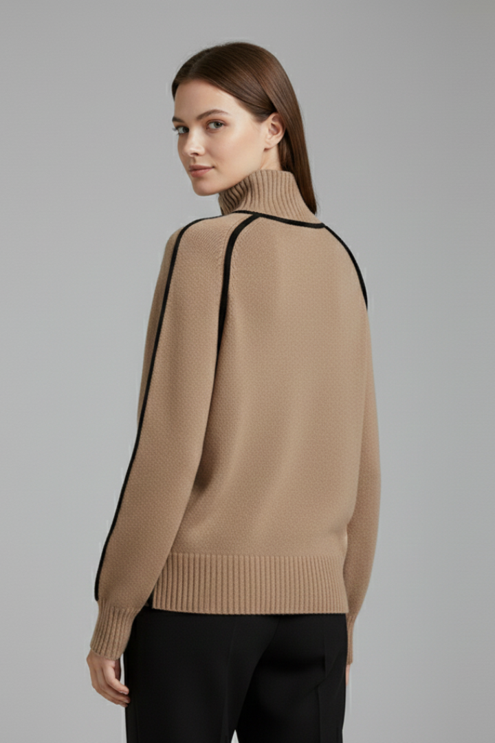 Women’s Turtleneck Jumper with Ribbed Collar and Trim