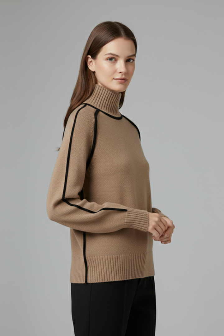 Women’s Turtleneck Jumper with Ribbed Collar and Trim