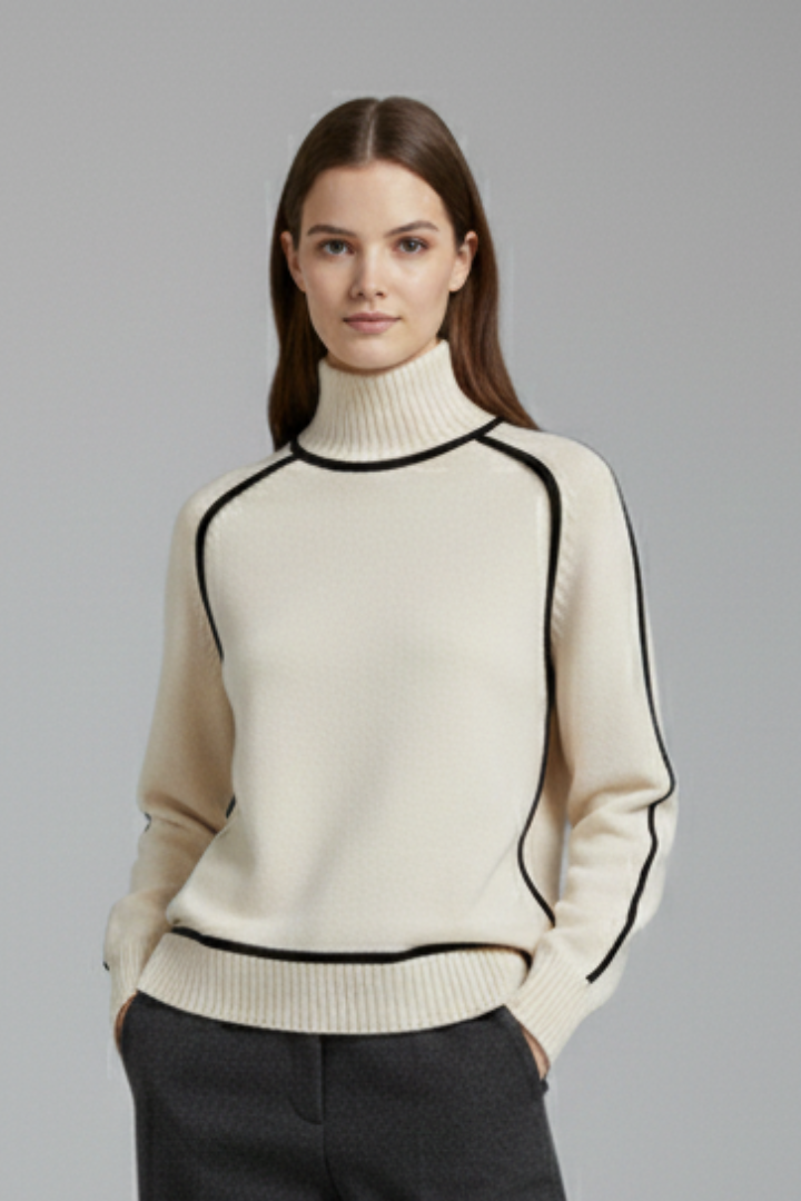 Women’s Turtleneck Jumper with Ribbed Collar and Trim