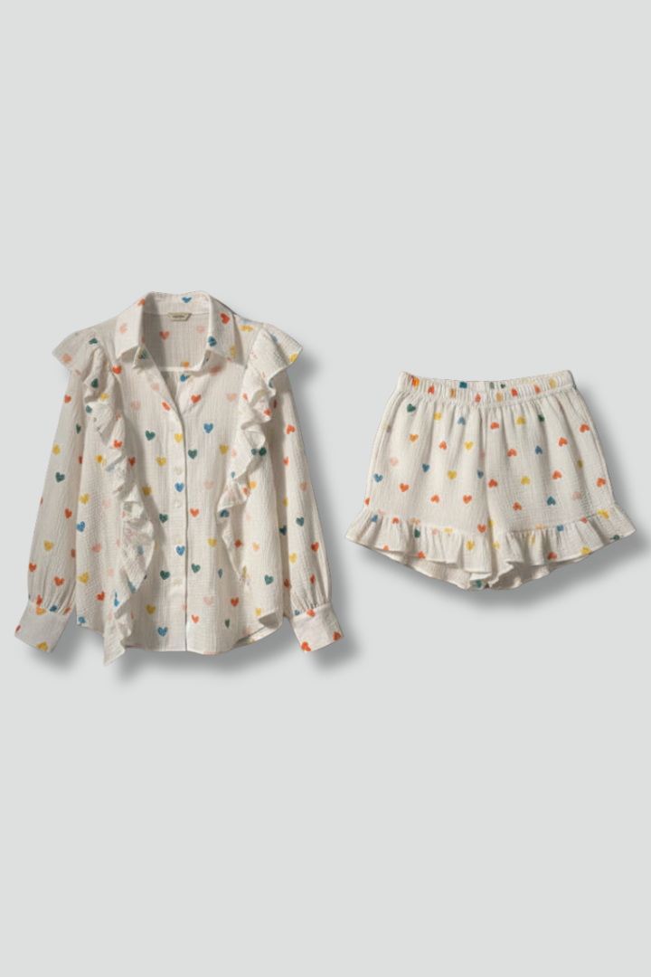 Women’s Two-Piece Set with Button Shirt and Shorts