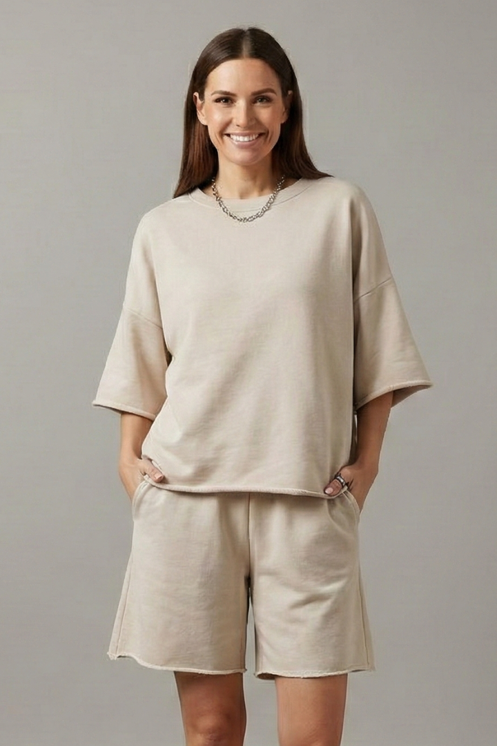 Women’s Two-Piece Set with Crop Top and Drawstring Shorts