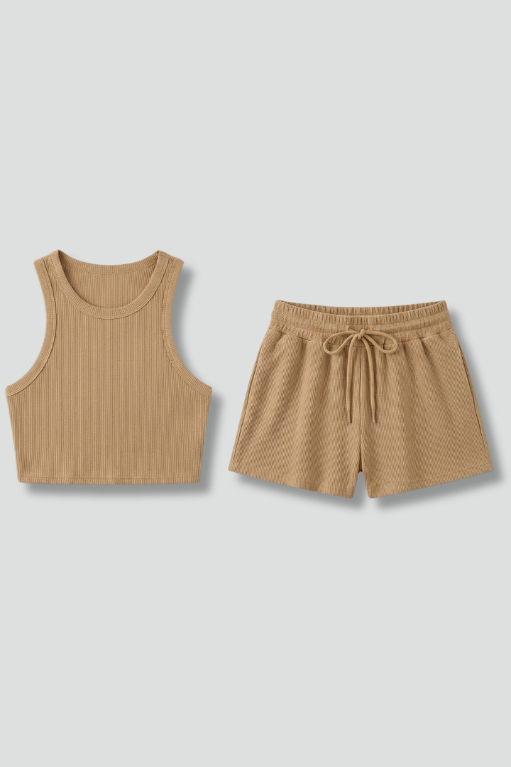 Women’s Two-Piece Set with Racerback Top and Drawstring Shorts