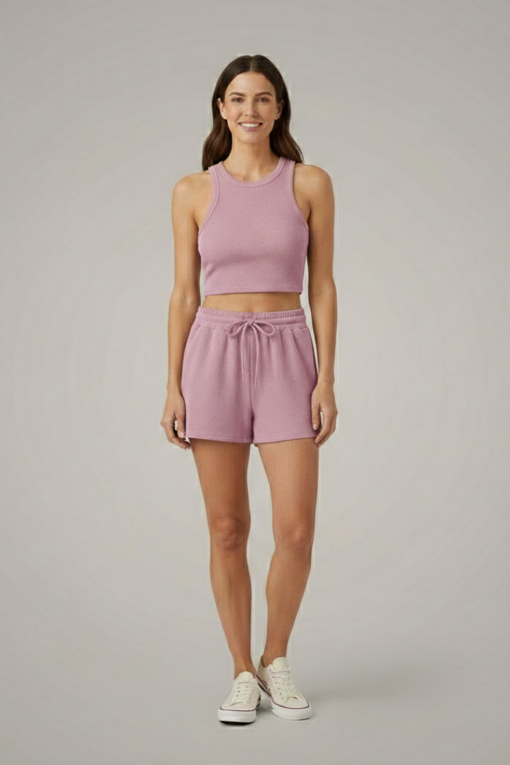 Women’s Two-Piece Set with Racerback Top and Drawstring Shorts