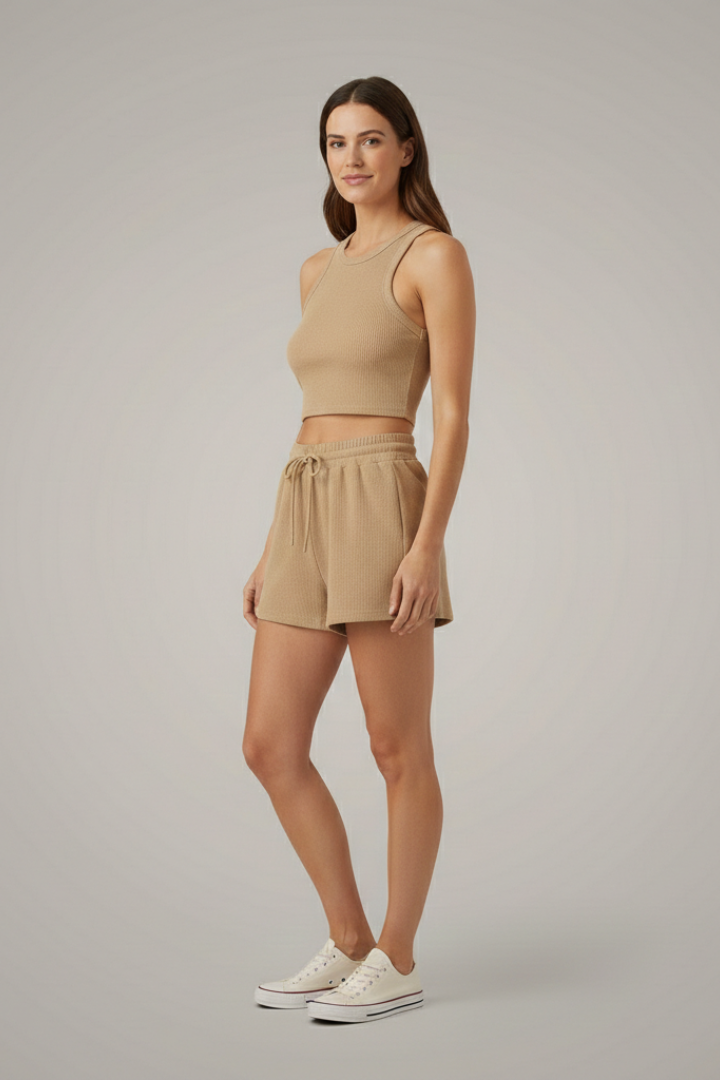 Women’s Two-Piece Set with Racerback Top and Drawstring Shorts