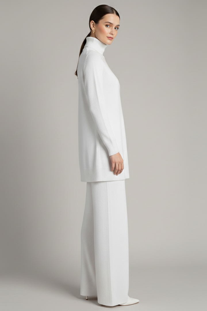 Women’s Two-Piece Set with Turtleneck Top and Wide-Leg Trousers