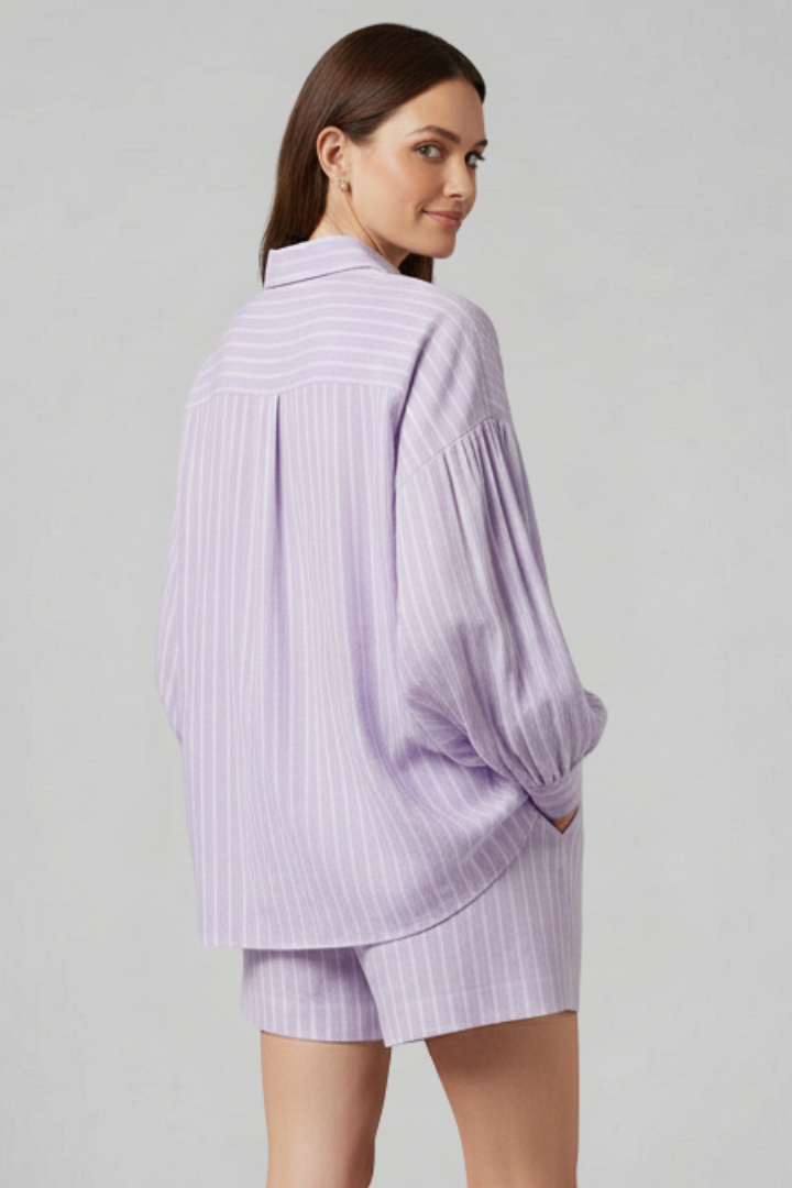 Women’s Two Piece Set with Button Shirt and Shorts