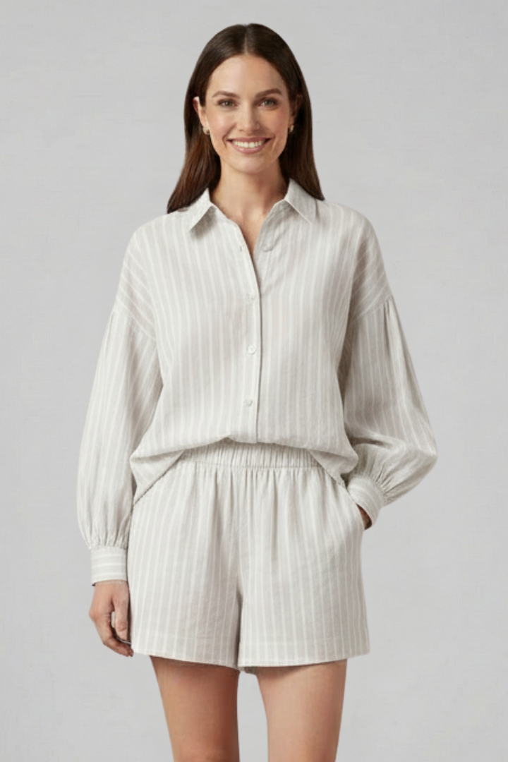 Women’s Two Piece Set with Button Shirt and Shorts