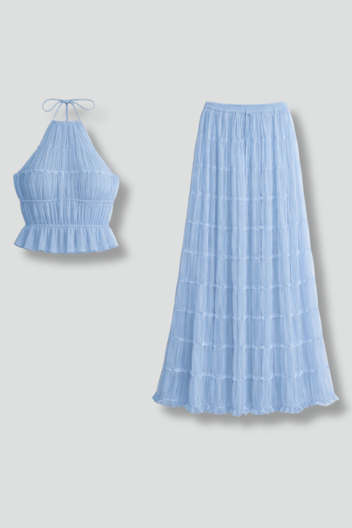 Women’s Two Piece Set with Halter Top and Maxi Skirt