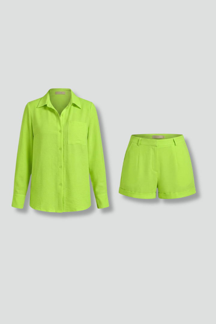 Women’s Two Piece Set with Long Sleeve Shirt and Shorts
