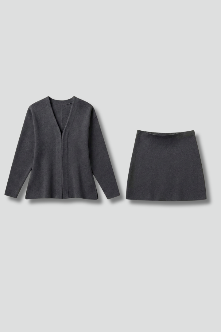 Women’s Two Piece Set with Long Sleeve Top and Mini Skirt