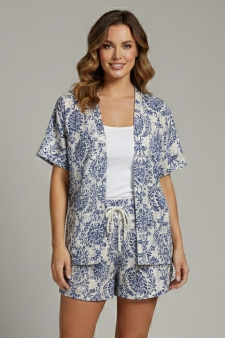 Women’s Two Piece Set with Open Front Top and Shorts