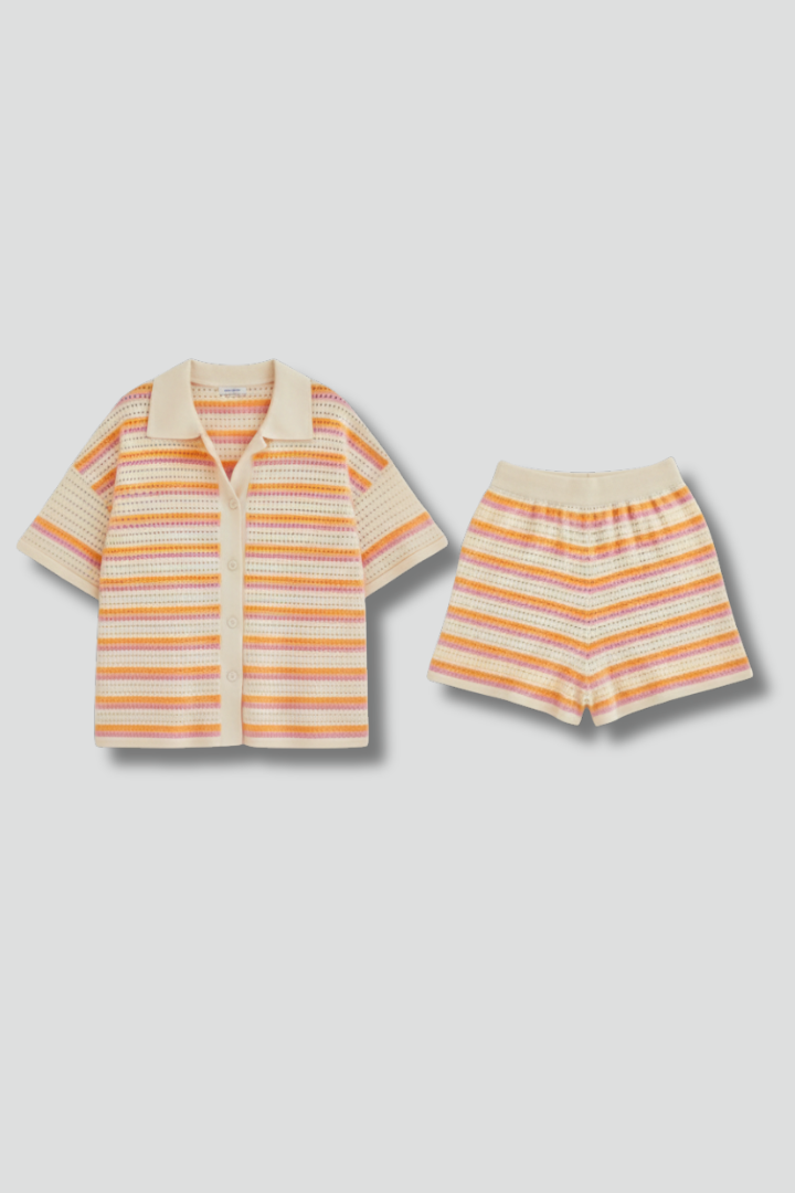 Women’s Two Piece Set with Short Sleeve Shirt and Shorts