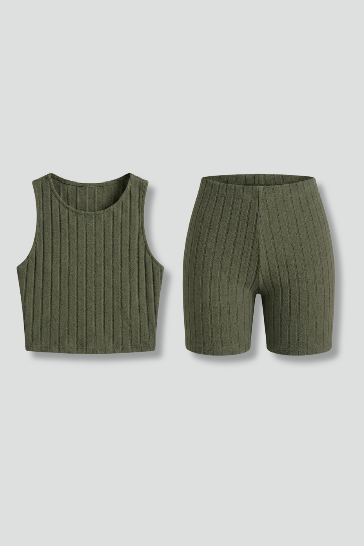Women’s Two Piece Set with Sleeveless Top and Fitted Shorts