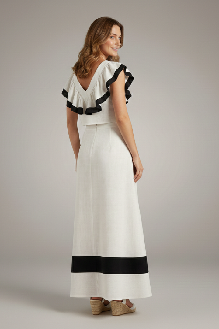 Women’s Two Piece Set with V-Neck Top and Midi Skirt