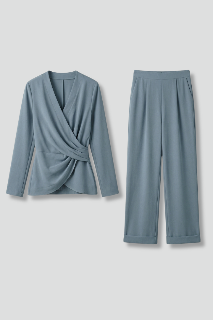 Women’s Two Piece Set with Wrap Top and Cropped Trousers