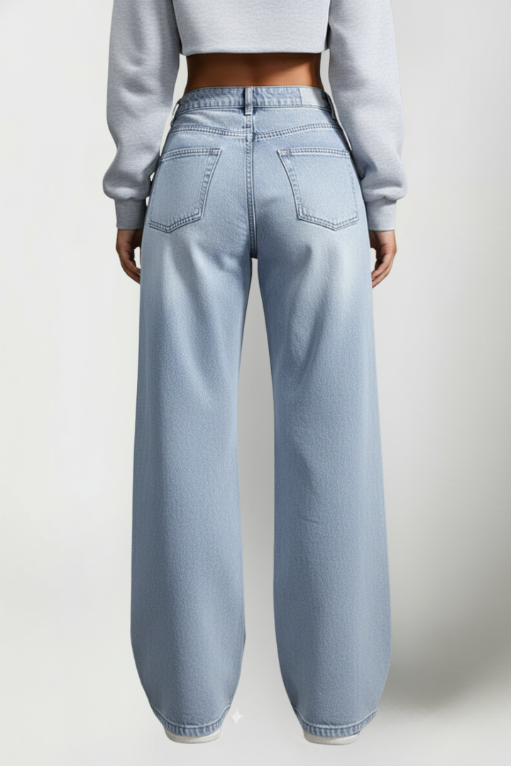 Women’s Wide-Leg Jeans with Button Closure and Long Hem