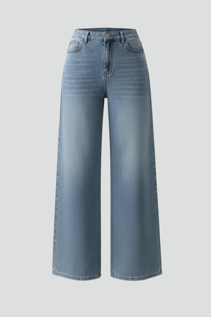 Women’s Wide-Leg Jeans with Front Closure and Long Hem