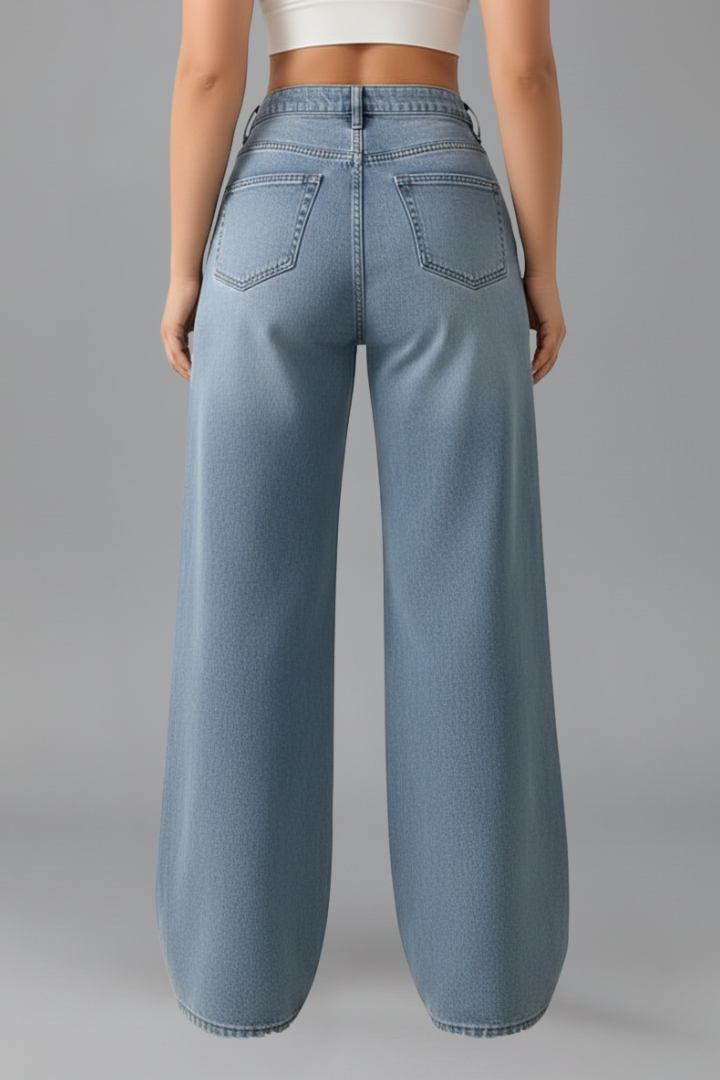 Women’s Wide-Leg Jeans with Front Closure and Long Hem