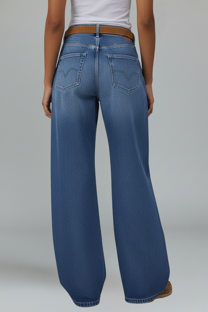 Women’s Wide-Leg Jeans with Front Fastening and Pockets