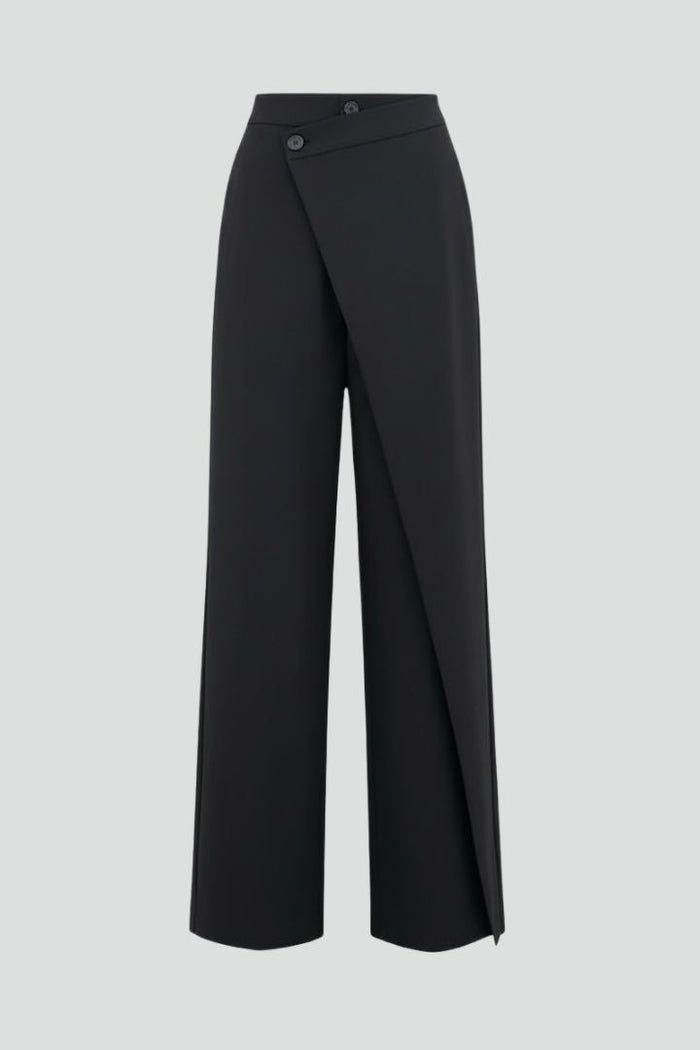 Women’s Wide-Leg Trousers with Asymmetric Front and High Waist